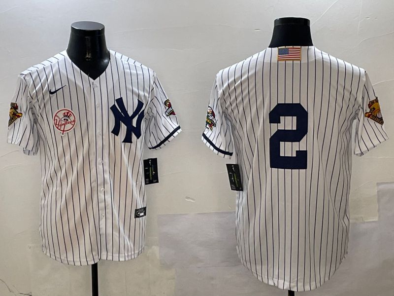 Men New York Yankees #2 No Name White Stripe Throwback Game 2025 Nike MLB Jersey style 7->new york yankees->MLB Jersey